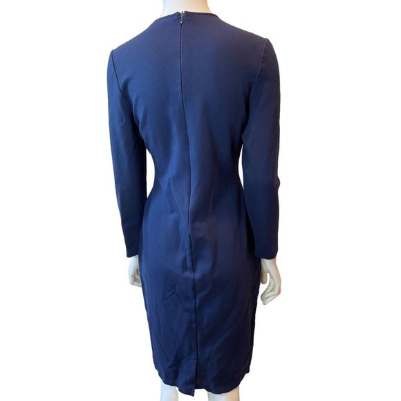 SABIE Women's Sheath Midi Dress Draped Ruffle V Neck Long Sleeve Blue Size Large - Picture 2 of 9